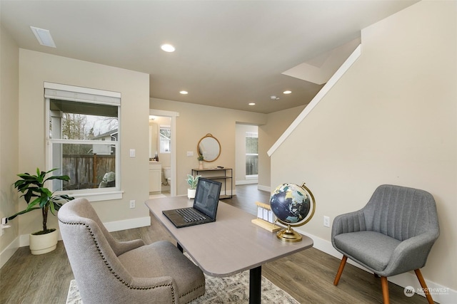 office space featuring hardwood / wood-style floors