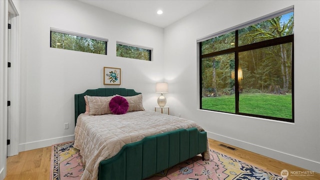 bedroom featuring multiple windows and hardwood / wood-style flooring