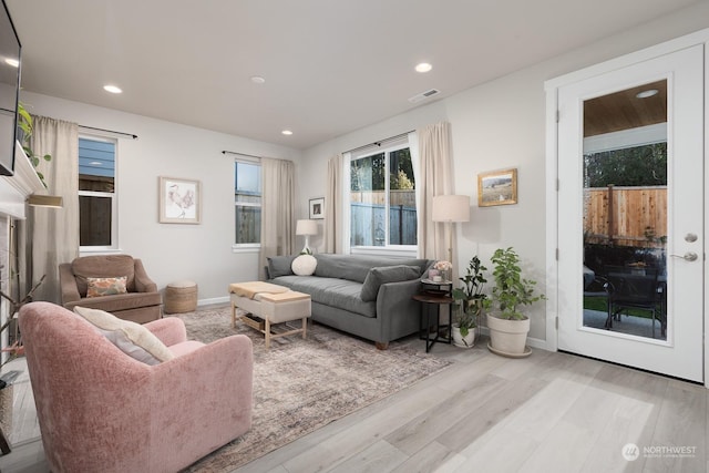 living room featuring light wood-type flooring