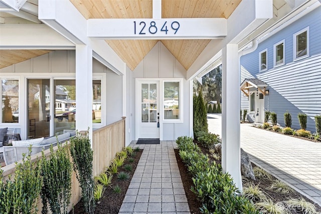 entrance to property with board and batten siding