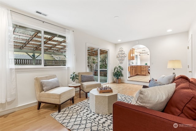 living room with light wood-type flooring