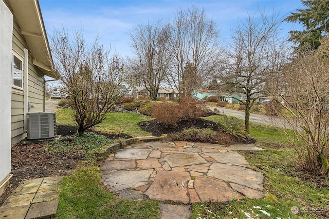 view of yard featuring cooling unit and a patio area