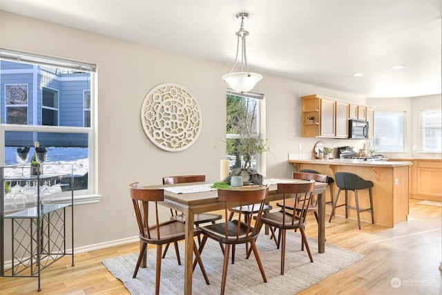 dining space with light hardwood / wood-style floors and a wealth of natural light