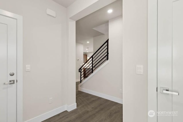 interior space with dark wood-type flooring