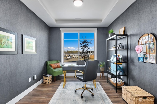 office space featuring dark hardwood / wood-style floors