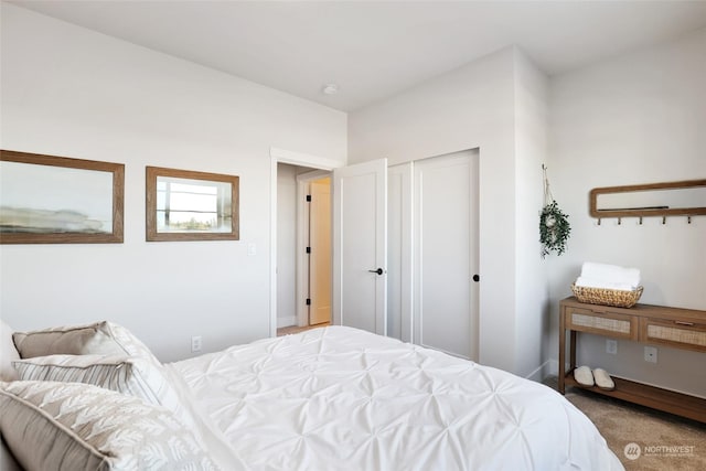 bedroom with a closet and carpet