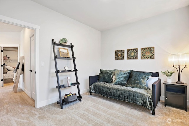 living area with light carpet