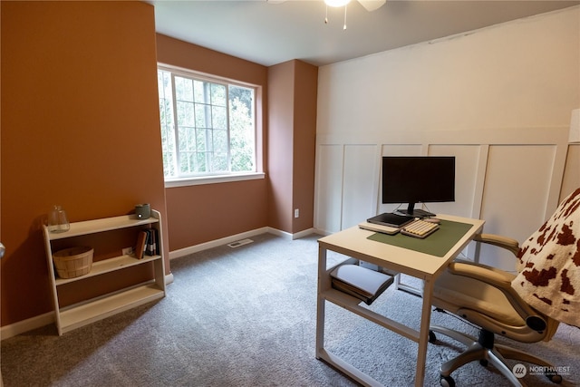 view of carpeted home office