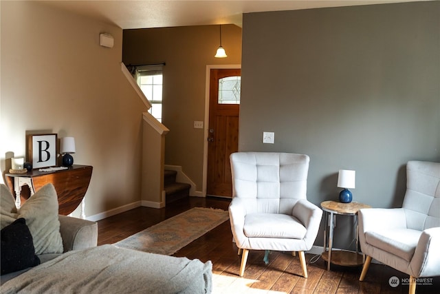 living room featuring dark hardwood / wood-style flooring