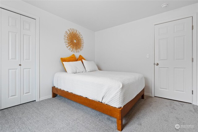 carpeted bedroom featuring a closet