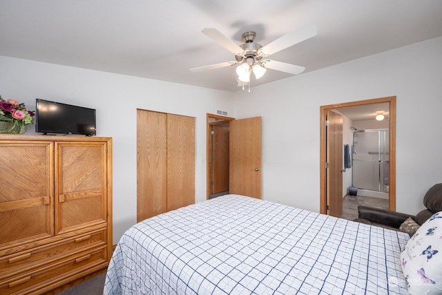 bedroom featuring a closet and ceiling fan