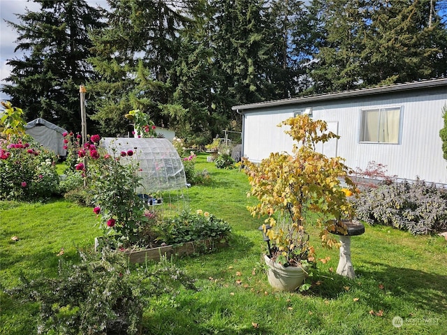 view of yard featuring an outdoor structure