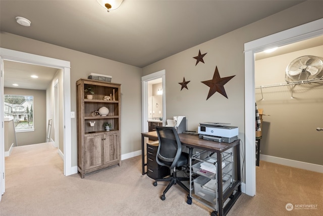 office featuring light colored carpet