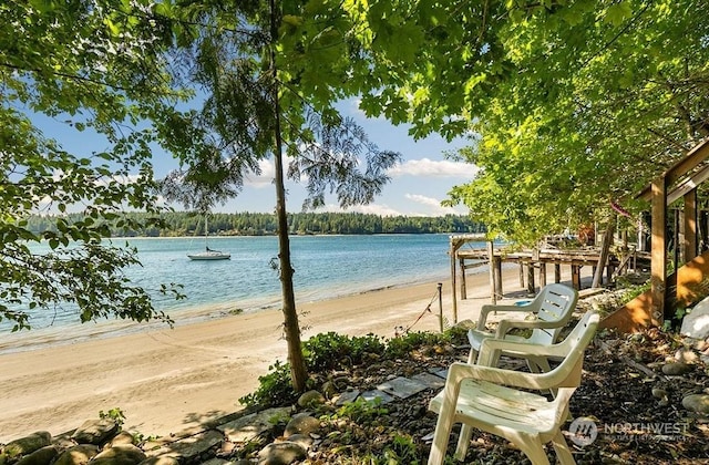 view of water feature featuring a beach view