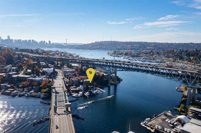 aerial view with a water view