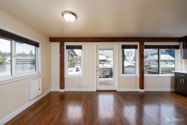 interior space with plenty of natural light and dark hardwood / wood-style flooring