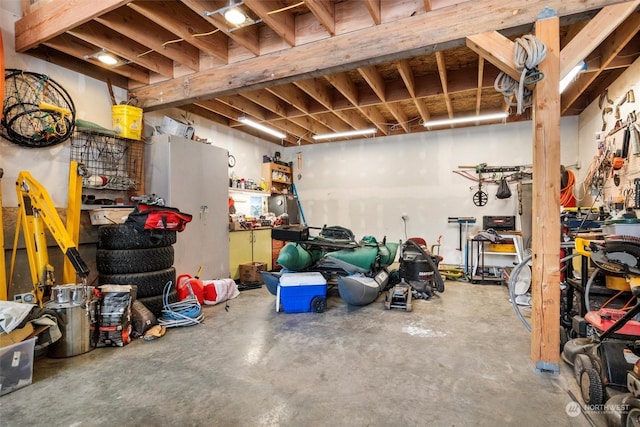 interior space featuring a workshop area