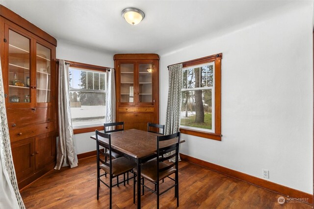 dining space featuring dark hardwood / wood-style floors