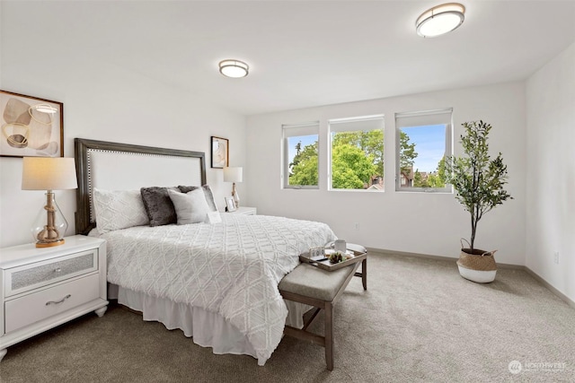 bedroom featuring dark colored carpet