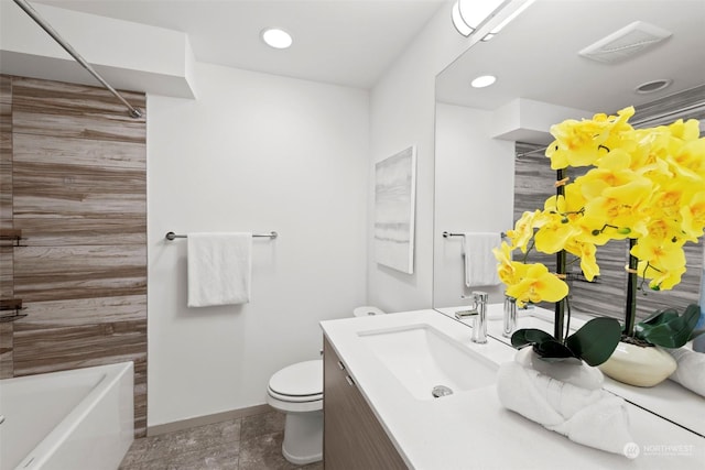 full bathroom featuring vanity, shower / bathtub combination, and toilet