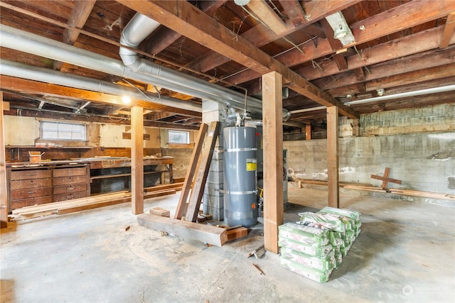 basement with water heater