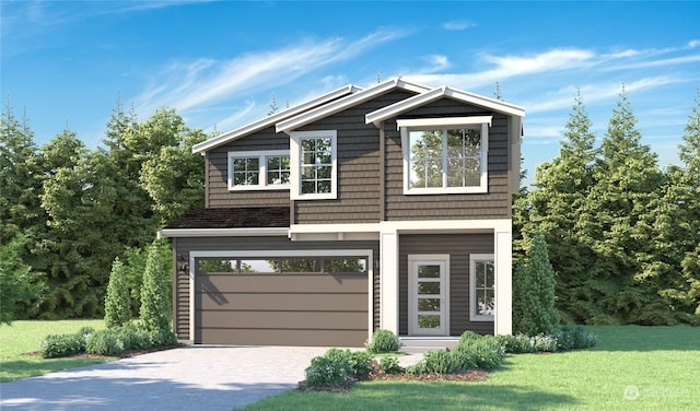 view of front of home with a garage and a front yard