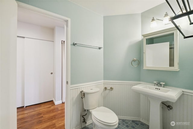 bathroom featuring wood-type flooring, sink, and toilet