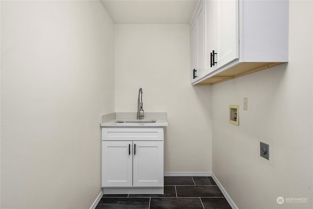 laundry room with washer hookup, sink, cabinets, and hookup for an electric dryer