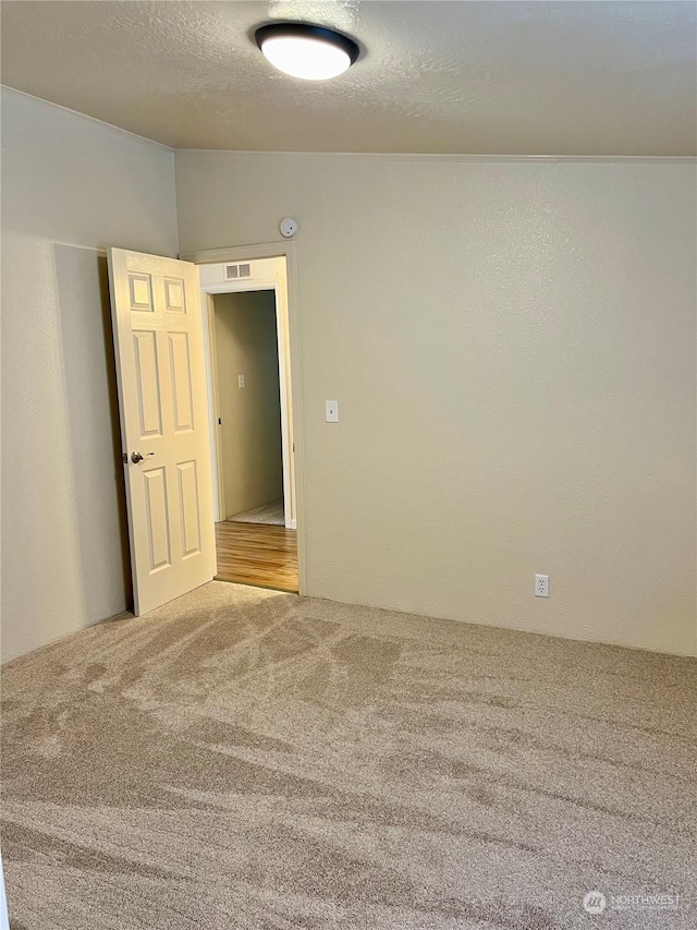 unfurnished room featuring carpet floors and a textured ceiling