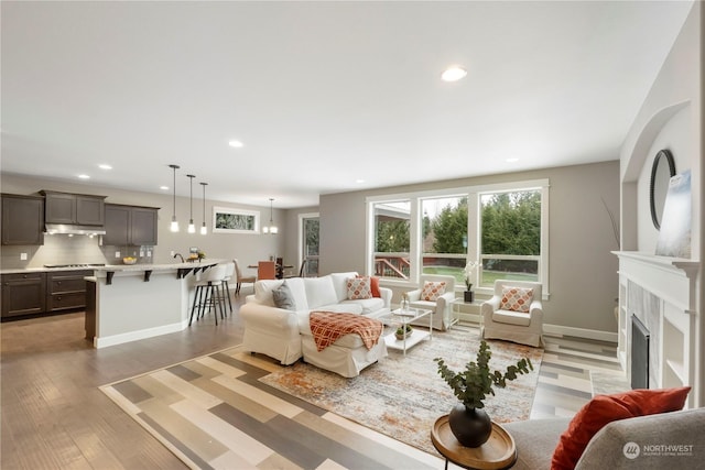 living room with light hardwood / wood-style flooring