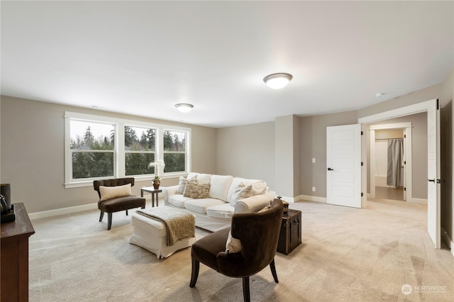 living room with light colored carpet