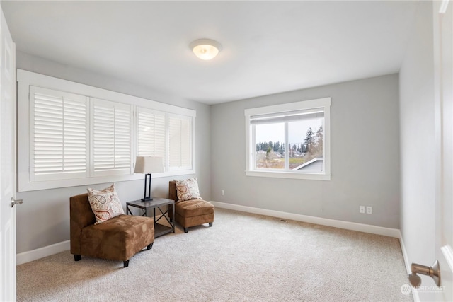 sitting room with light colored carpet