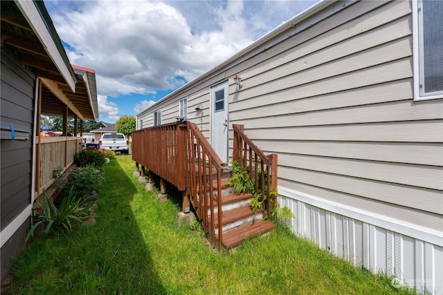 view of yard featuring a wooden deck