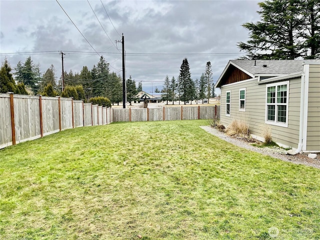 view of yard with a fenced backyard