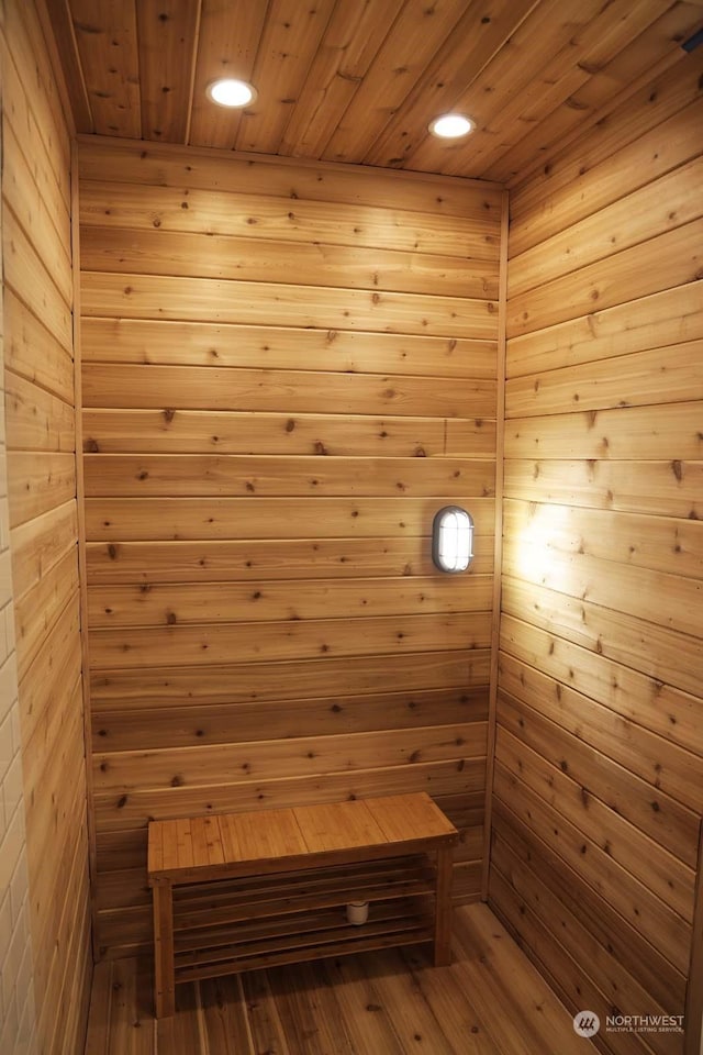 view of sauna / steam room with wood-type flooring