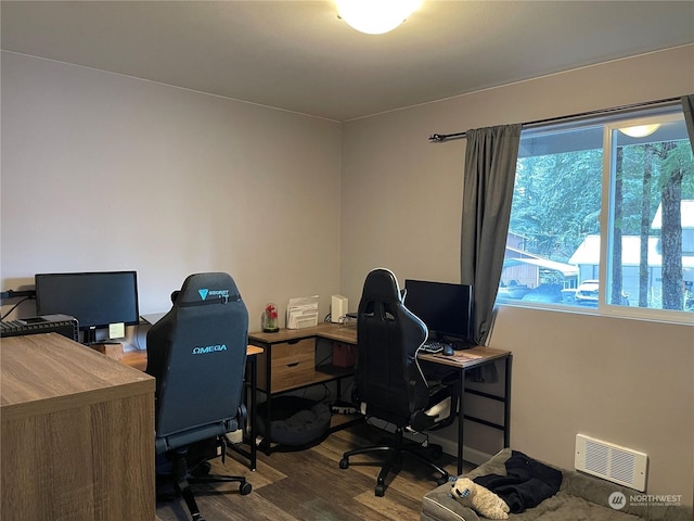 office area with wood-type flooring