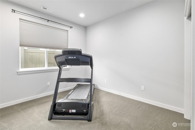 exercise area with carpet floors