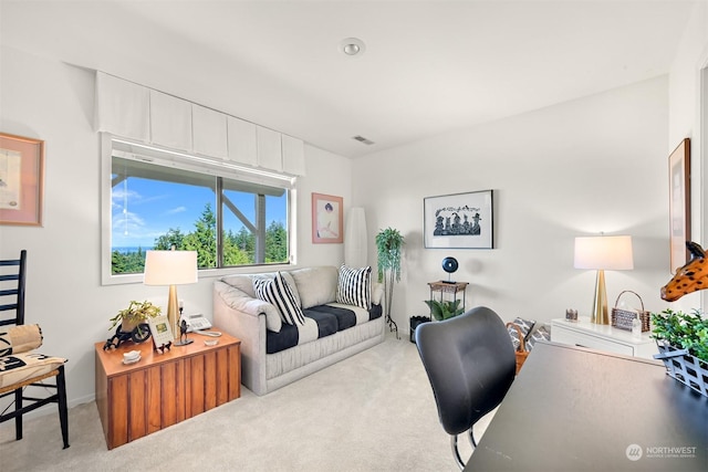 living room featuring light colored carpet