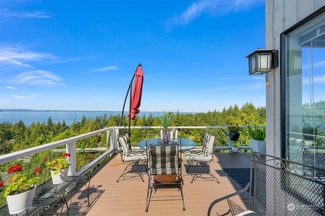 deck with a water view