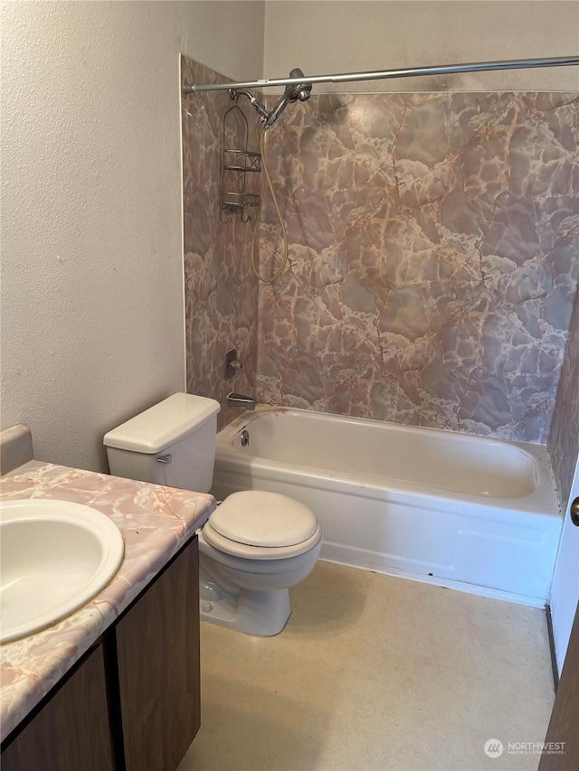 full bathroom with vanity, toilet, and tiled shower / bath combo