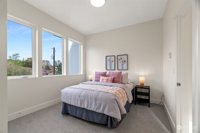 bedroom with light carpet