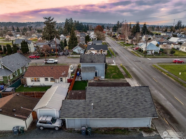 view of aerial view at dusk