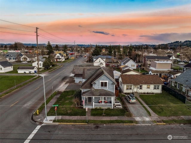 view of aerial view at dusk