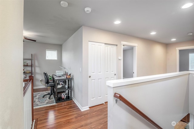 home office featuring hardwood / wood-style floors