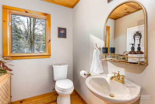 bathroom featuring sink, wood-type flooring, a wealth of natural light, and toilet