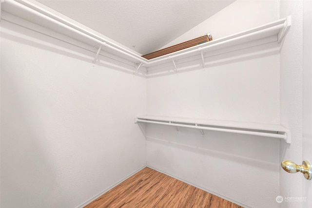 walk in closet featuring lofted ceiling and hardwood / wood-style floors