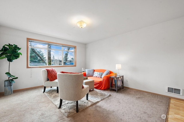 living area featuring carpet floors