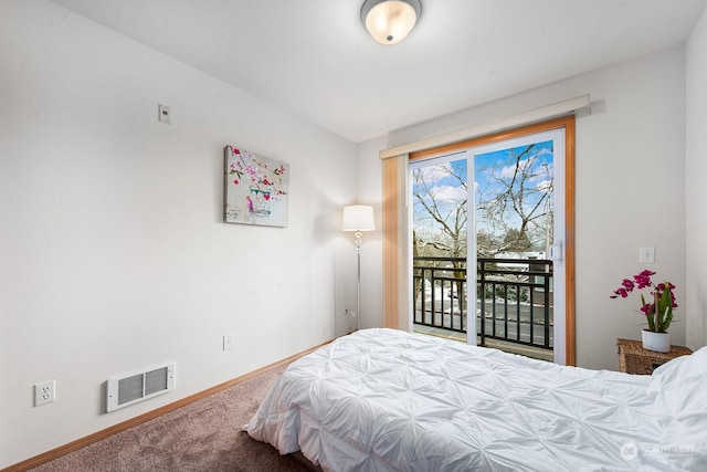 bedroom featuring carpet floors and access to outside