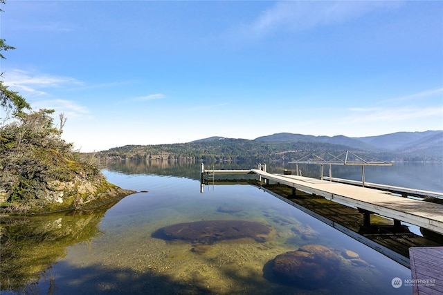 dock area featuring a water and mountain view