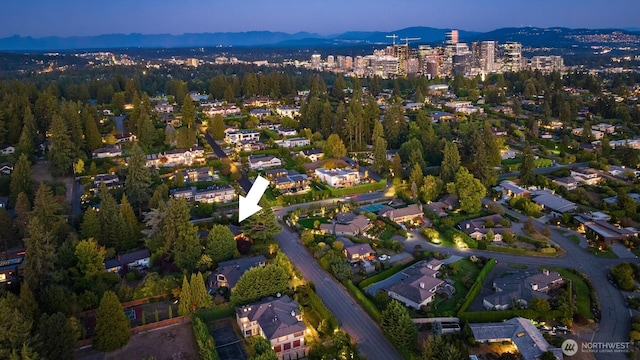 bird's eye view with a mountain view